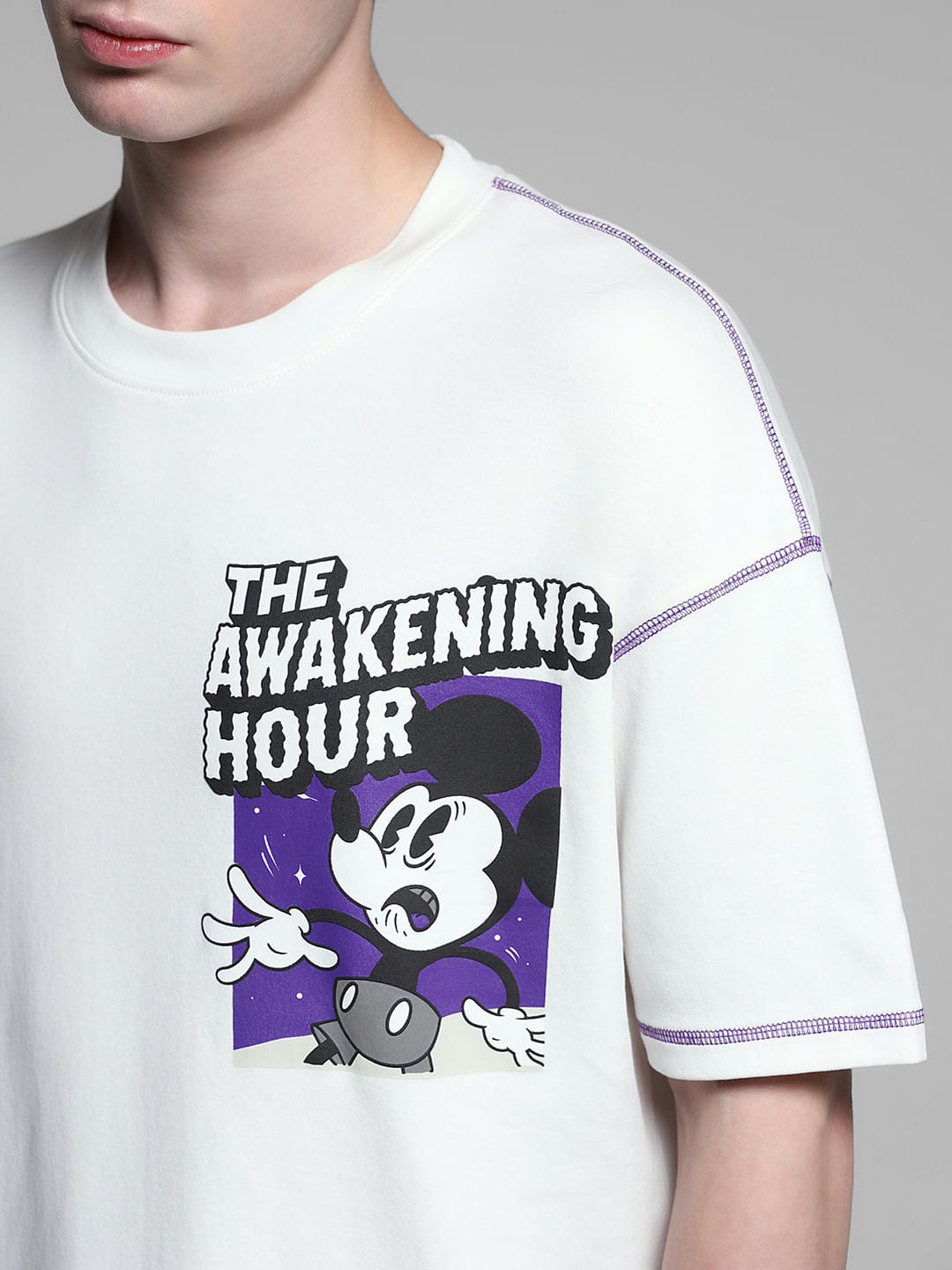 White Mickey Print Oversized T-shirt