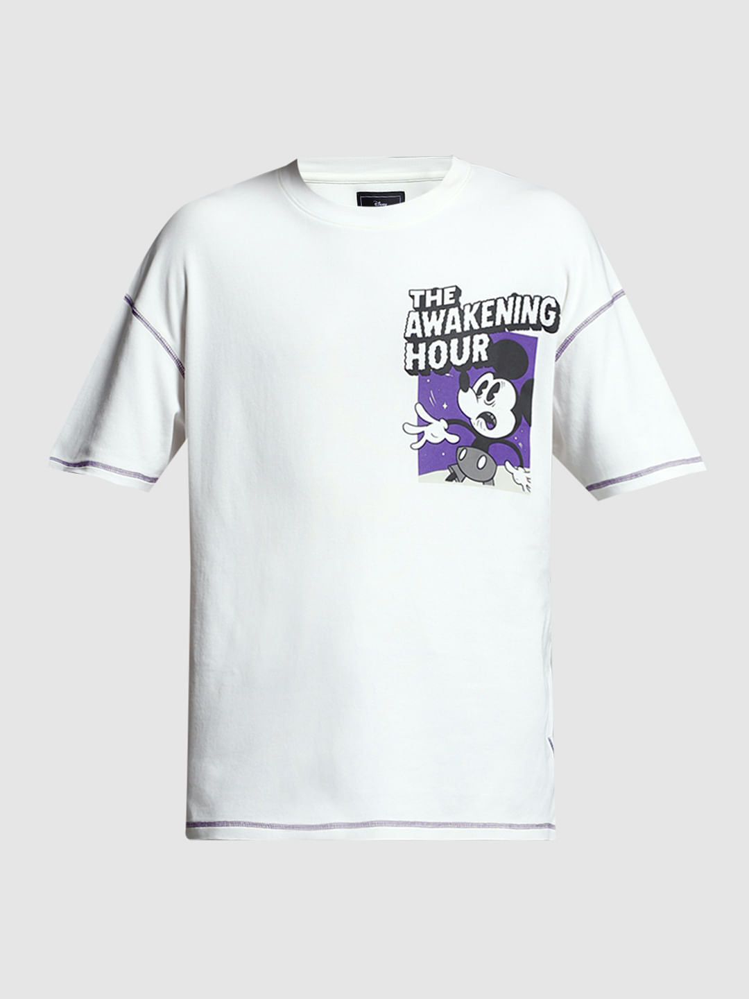 White Mickey Print Oversized T-shirt
