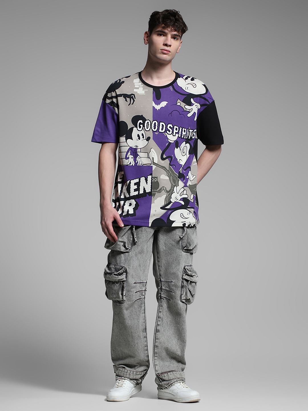 Purple Mickey Colourblocked Oversized T-shirt