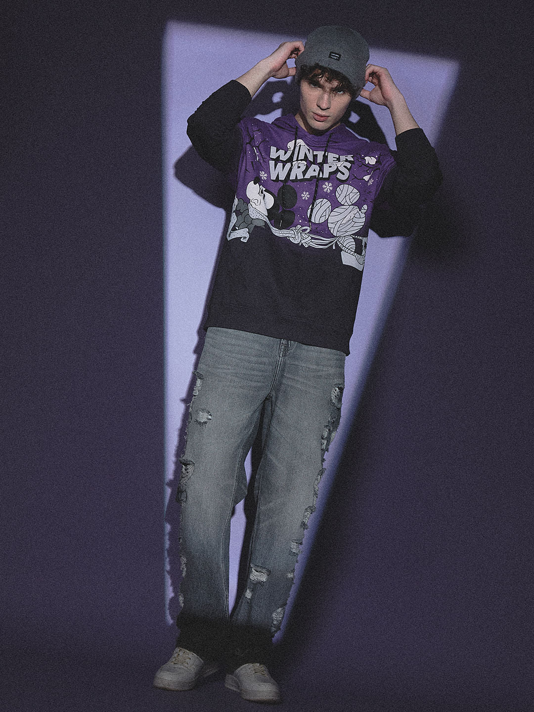 Purple Mickey Printed Sweatshirt - S