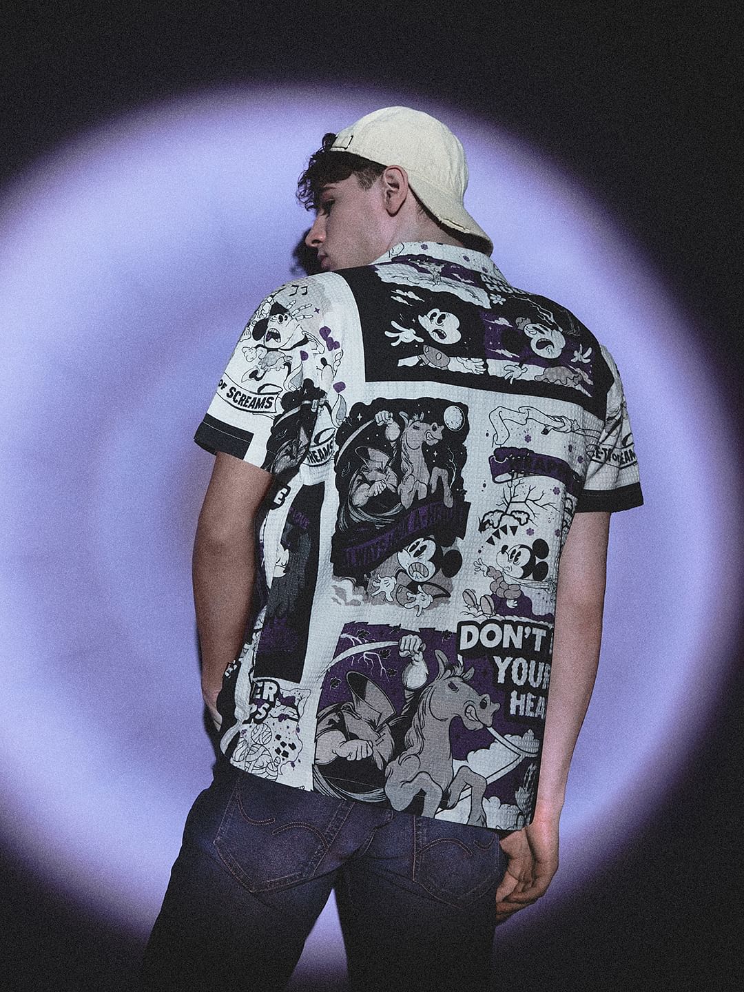 White Mickey Comic Strip Print Shirt