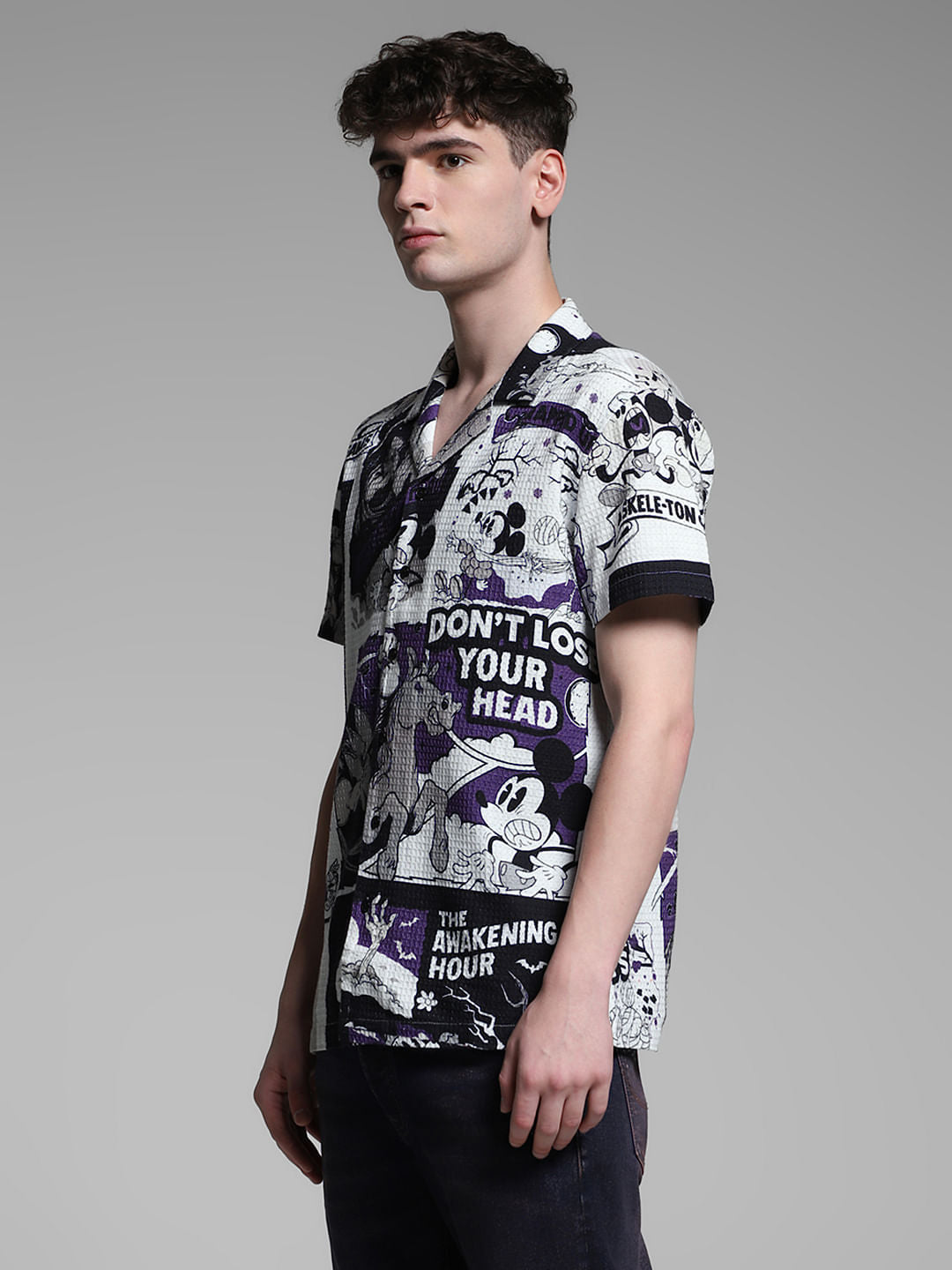 White Mickey Comic Strip Print Shirt