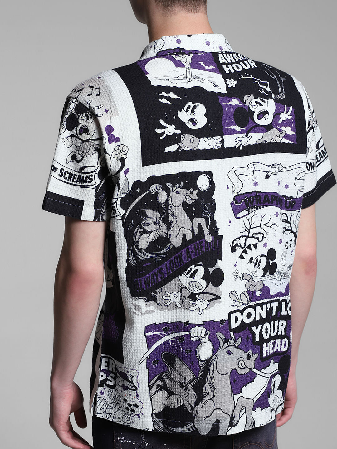 White Mickey Comic Strip Print Shirt