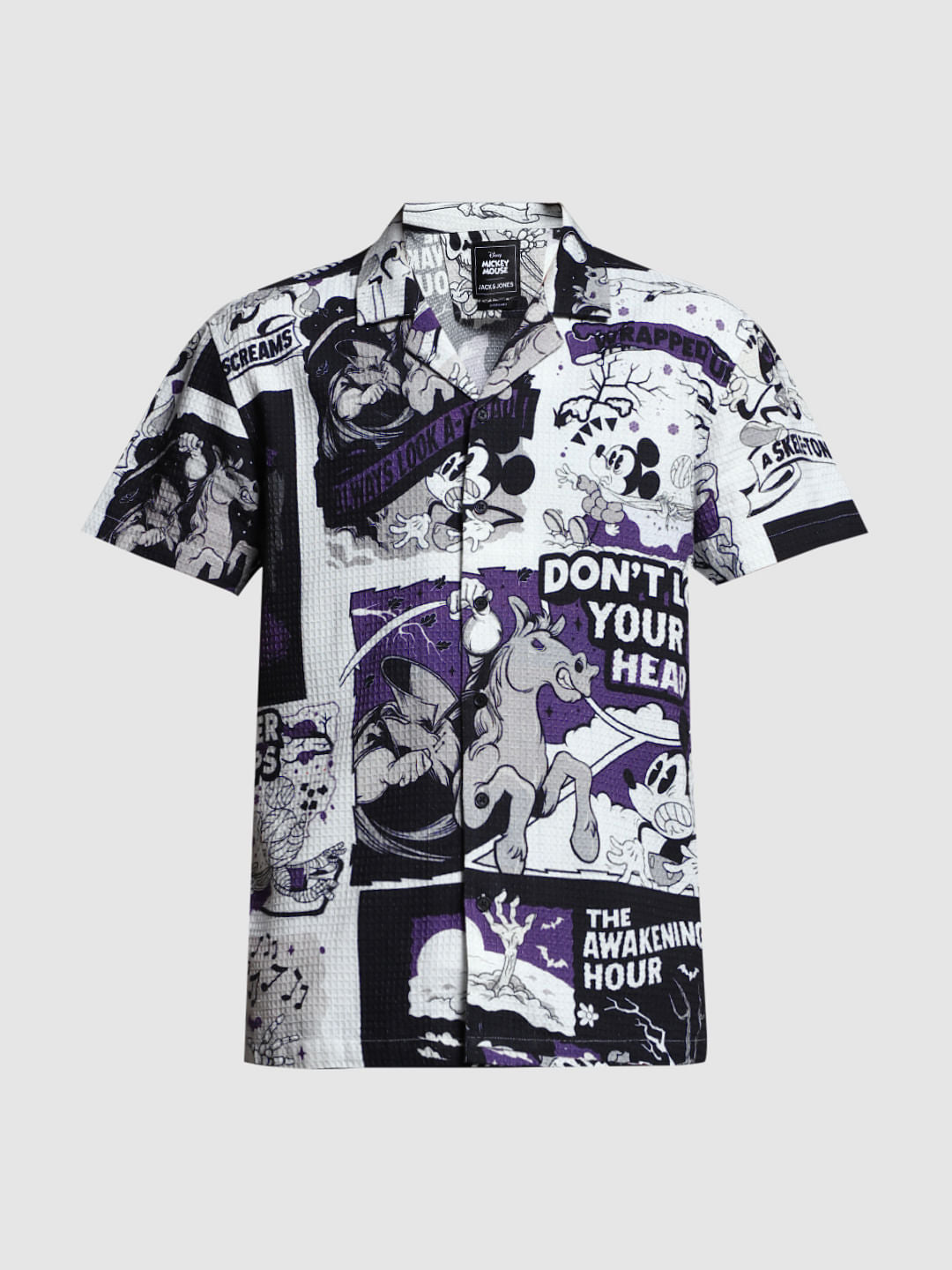 White Mickey Comic Strip Print Shirt