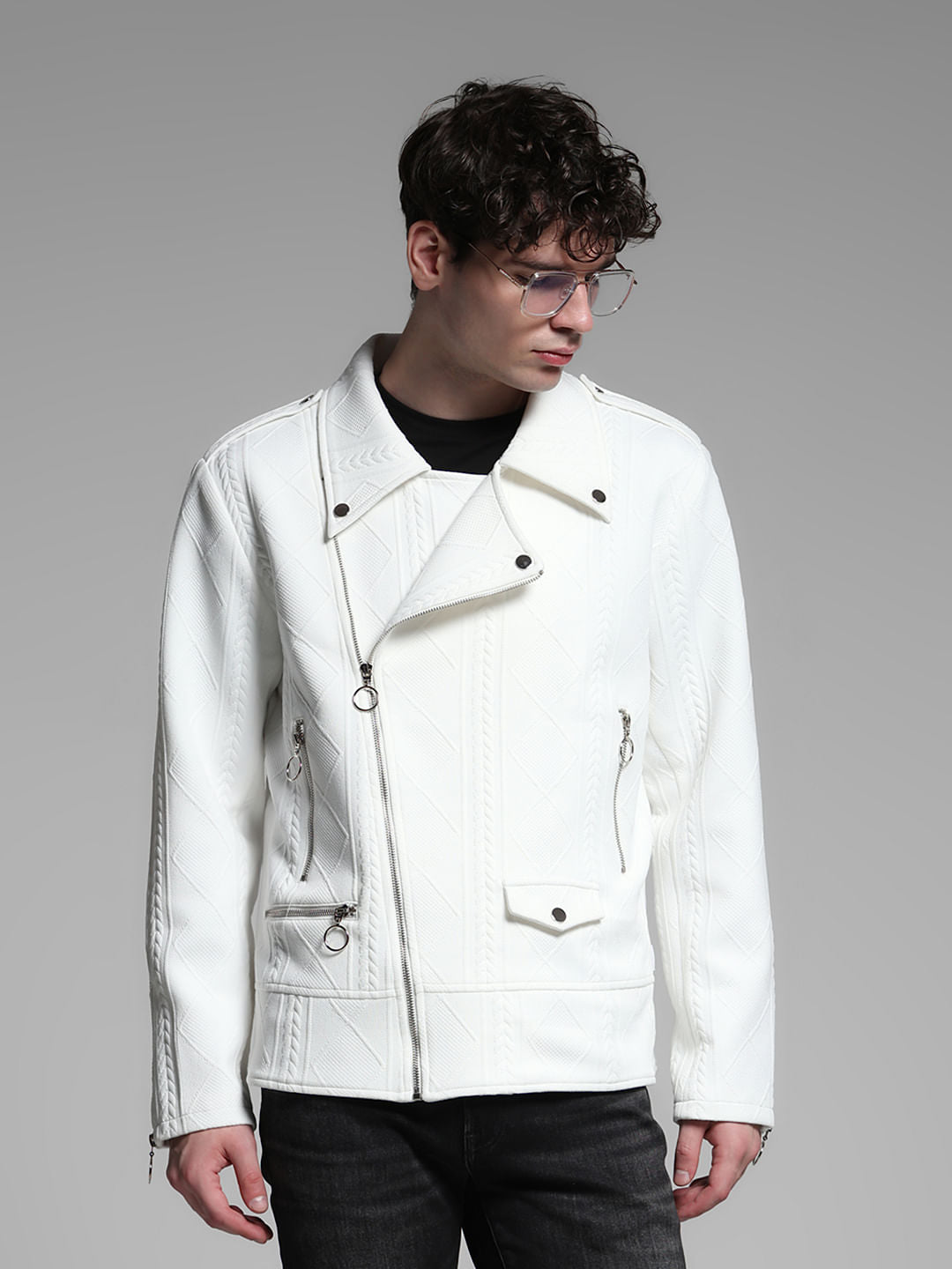 White Multi-Zip Detail Jacket - S