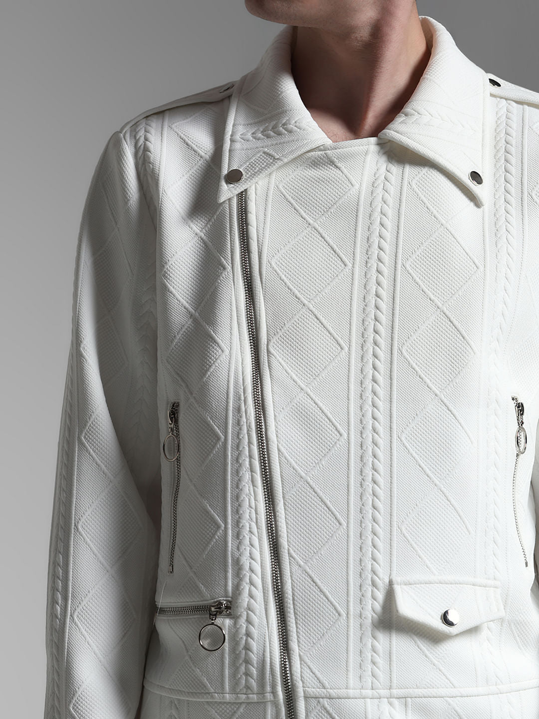 JOHNS × p.b.d WHIPSTITCH JACKET 36 White Multi-Zip Detail Jacket