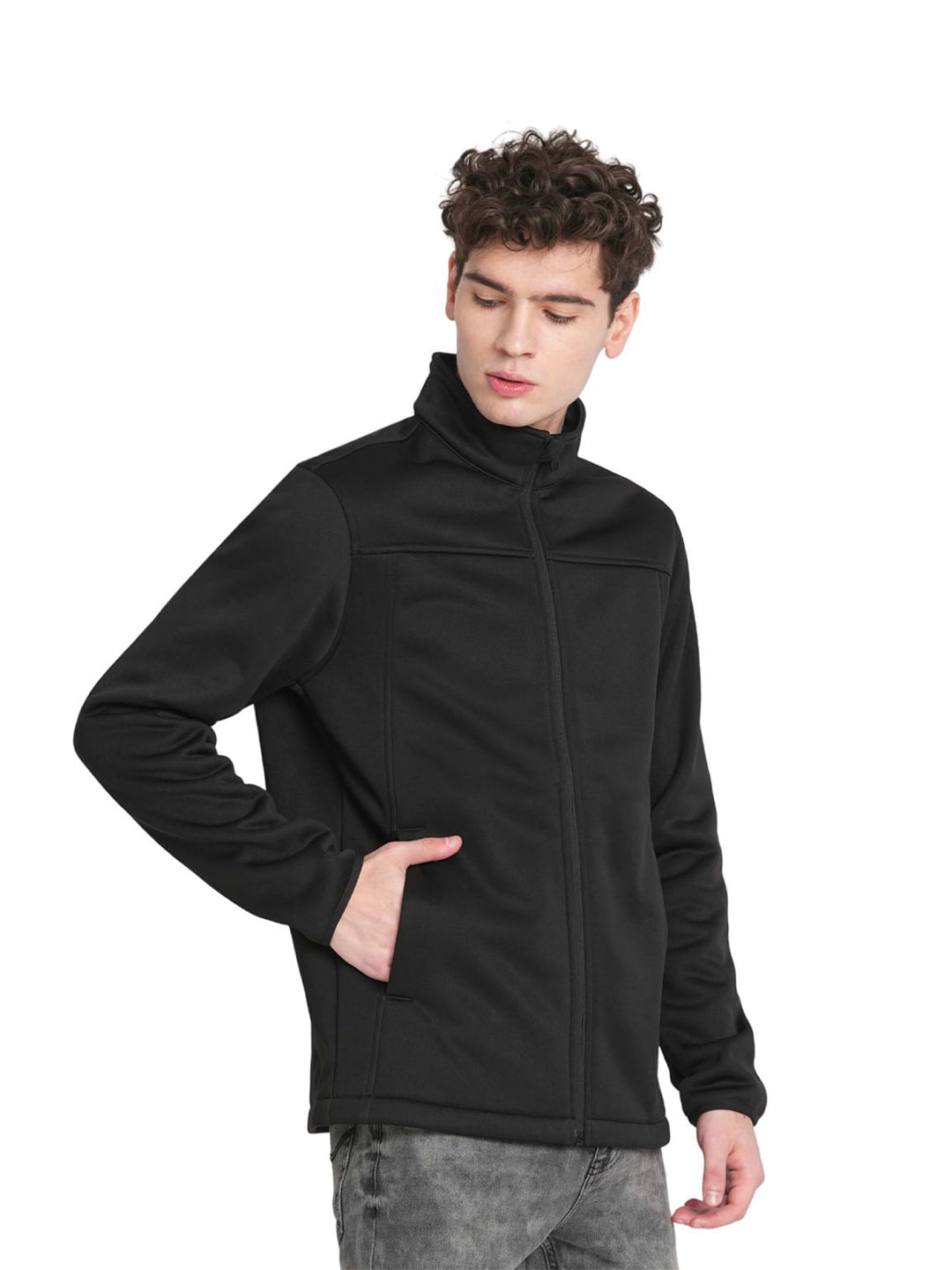 Black High Neck Bonded Fleece Jacket - XS