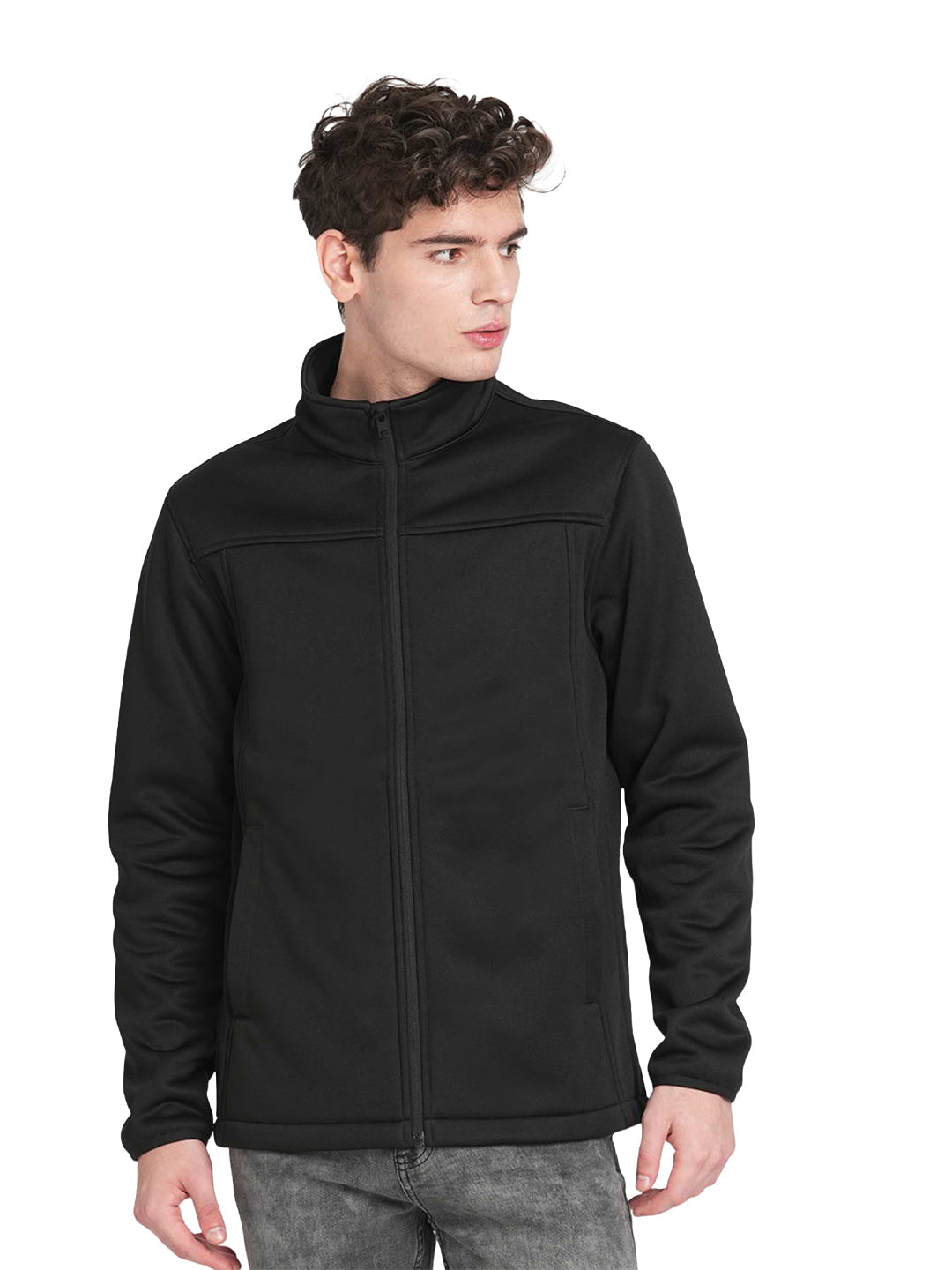 Black High Neck Bonded Fleece Jacket