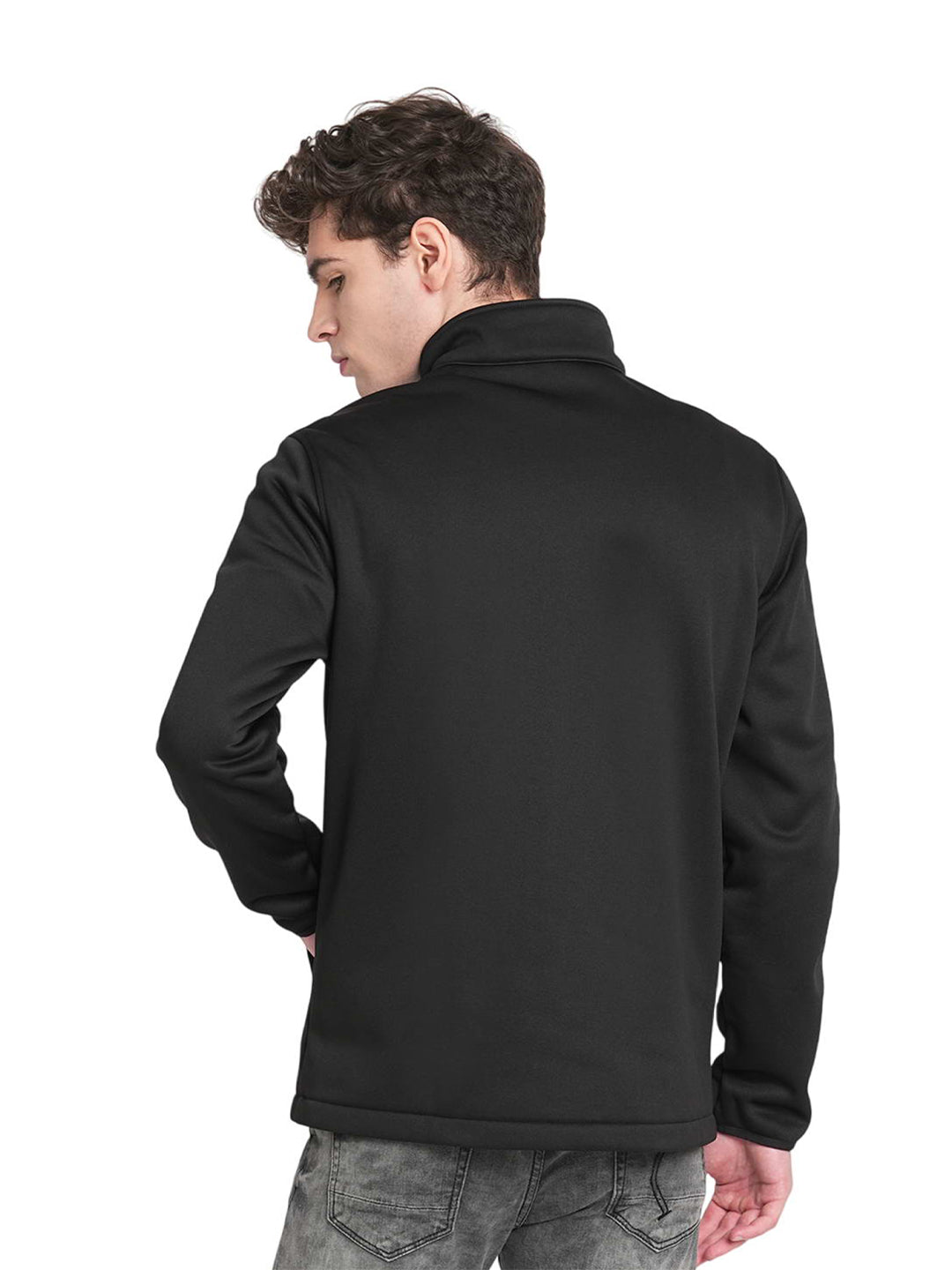 Black High Neck Bonded Fleece Jacket