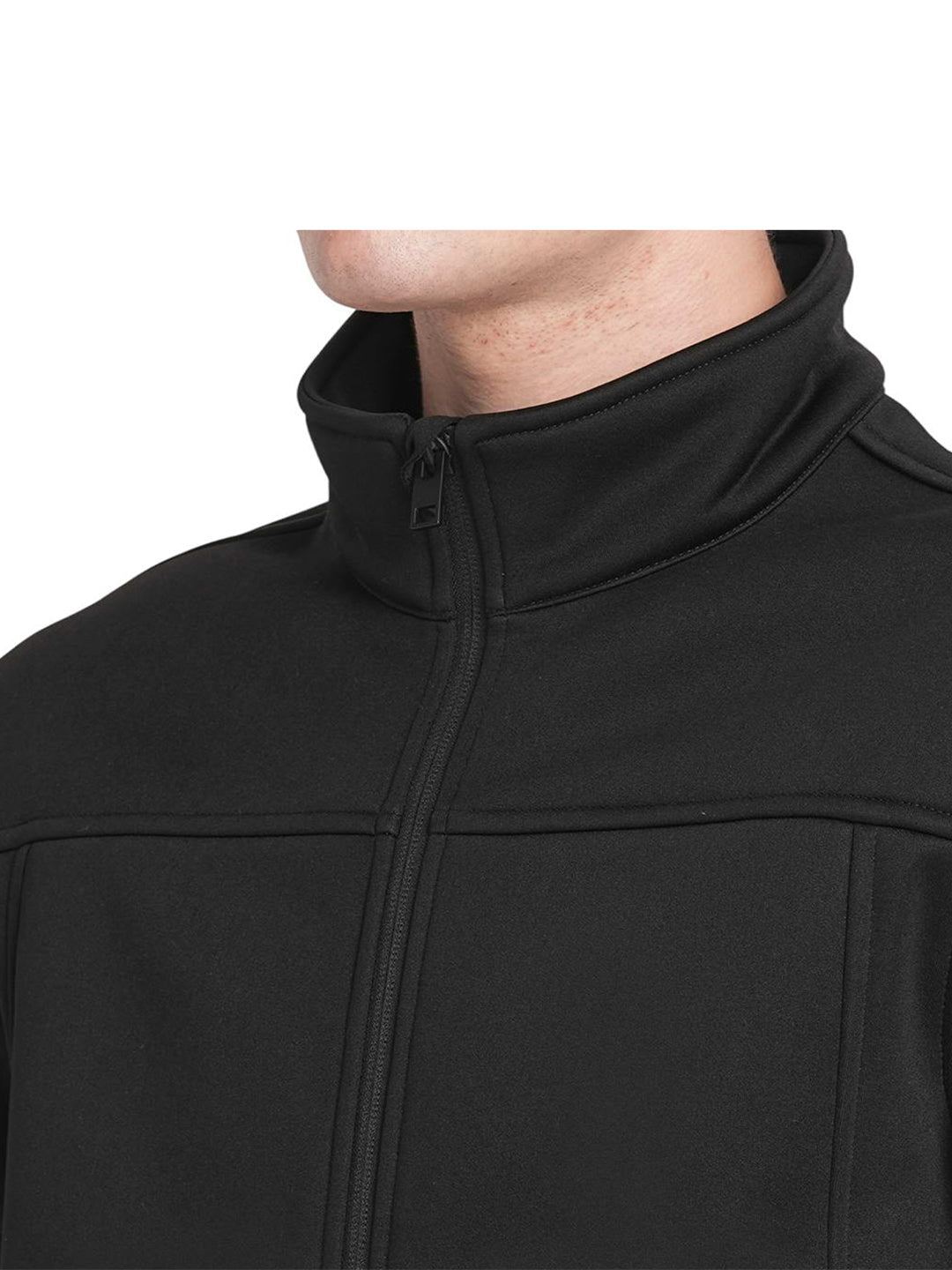 Black High Neck Bonded Fleece Jacket