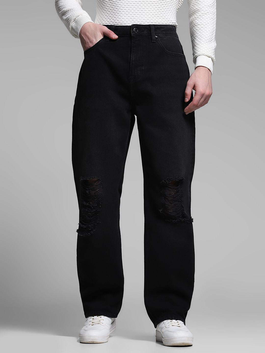 Black Distressed Dario Loose Fit Jeans