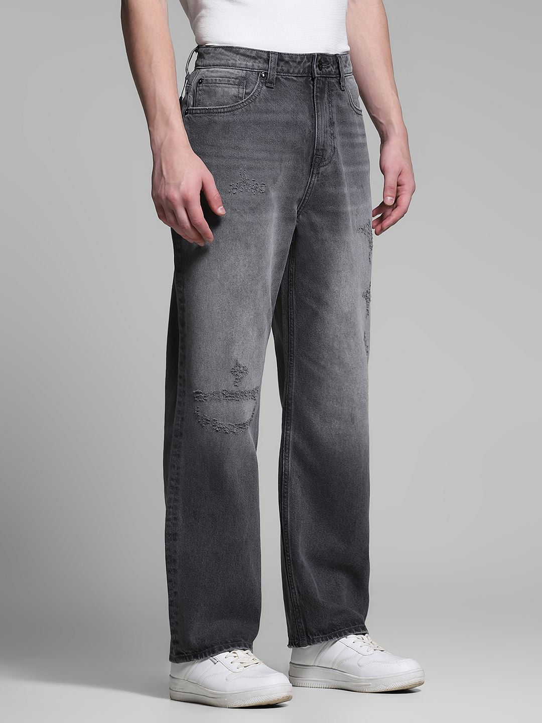 Grey Distressed Dario Loose Fit Jeans