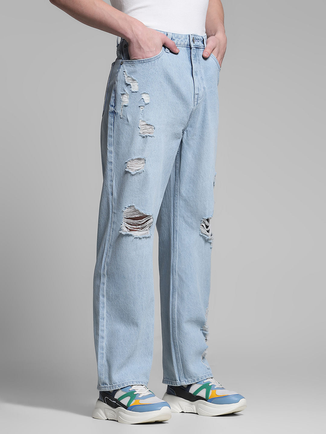 Light Blue Heavily Distressed Dario Loose Fit Jeans