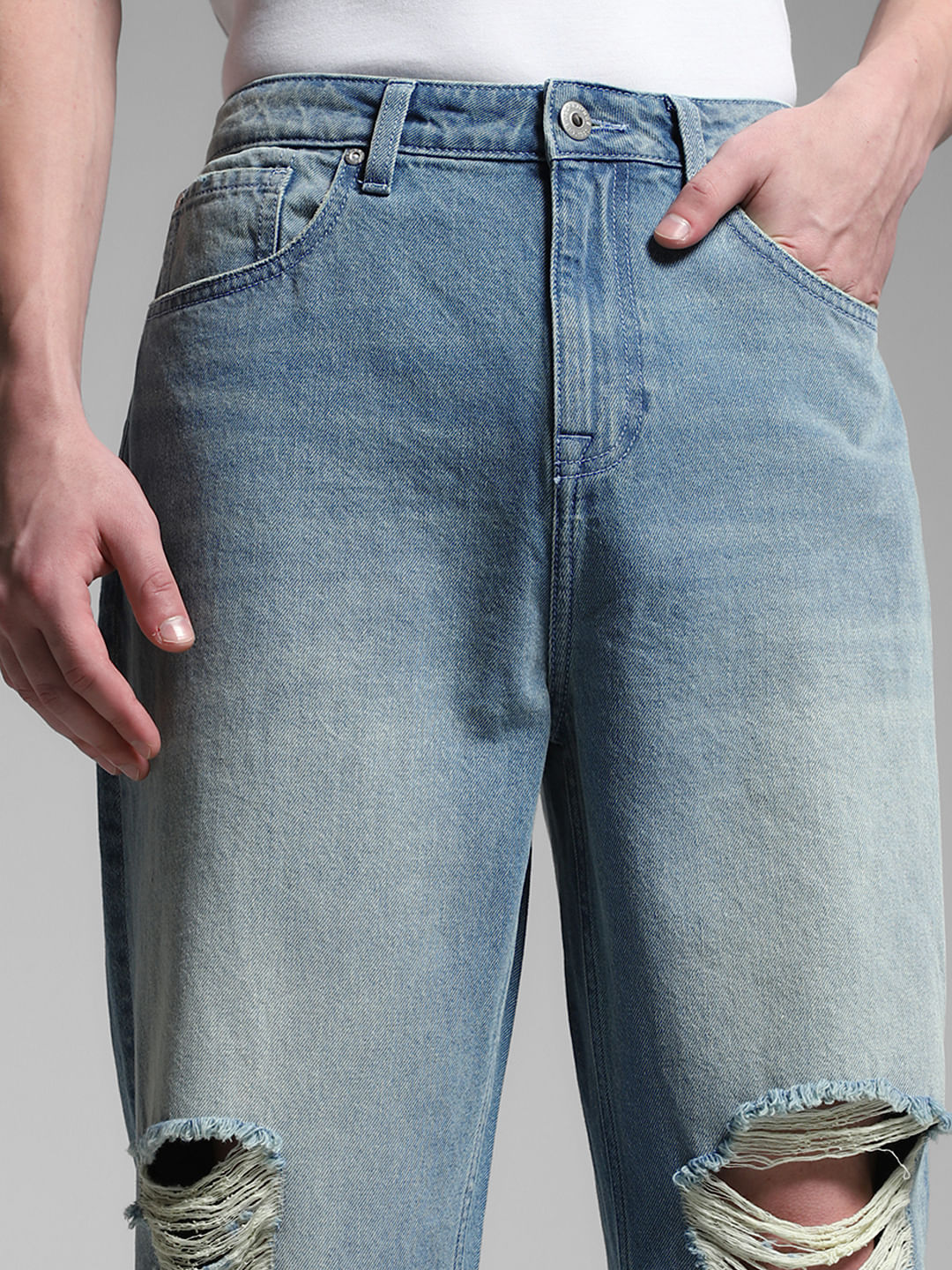 Light Blue Distressed Dario Loose Fit Jeans