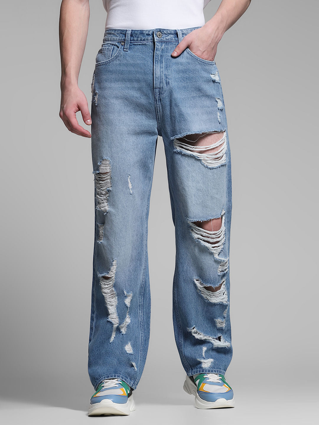 Light Blue Heavily Distressed Dario Loose Fit Jeans