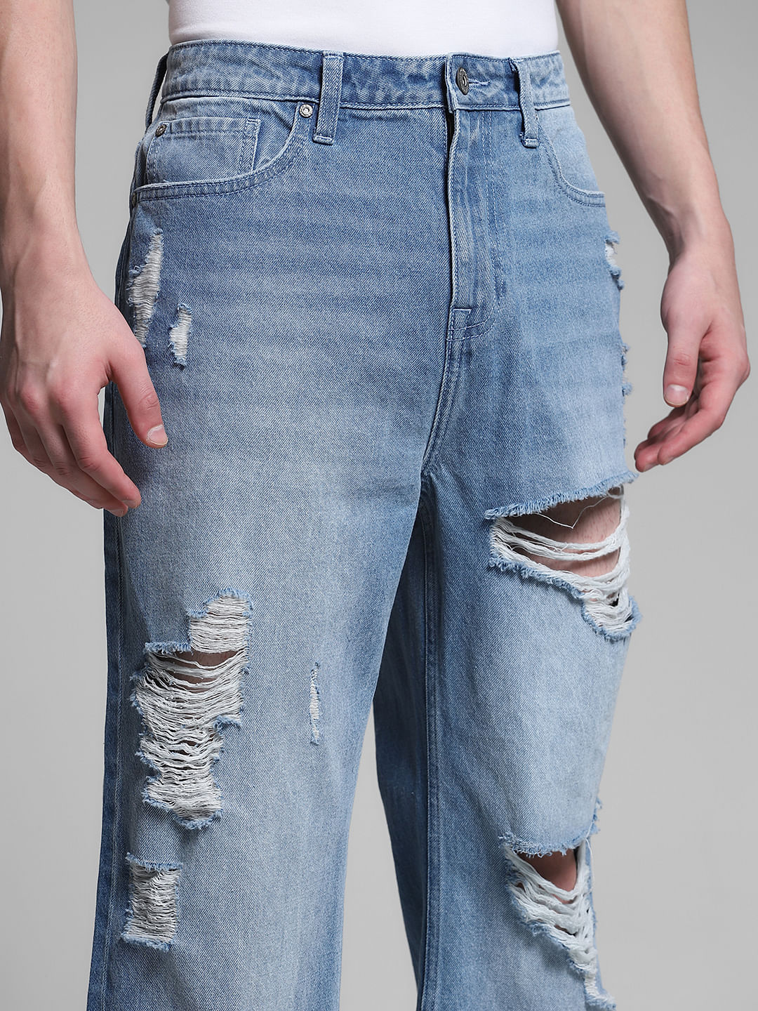 Light Blue Heavily Distressed Dario Loose Fit Jeans