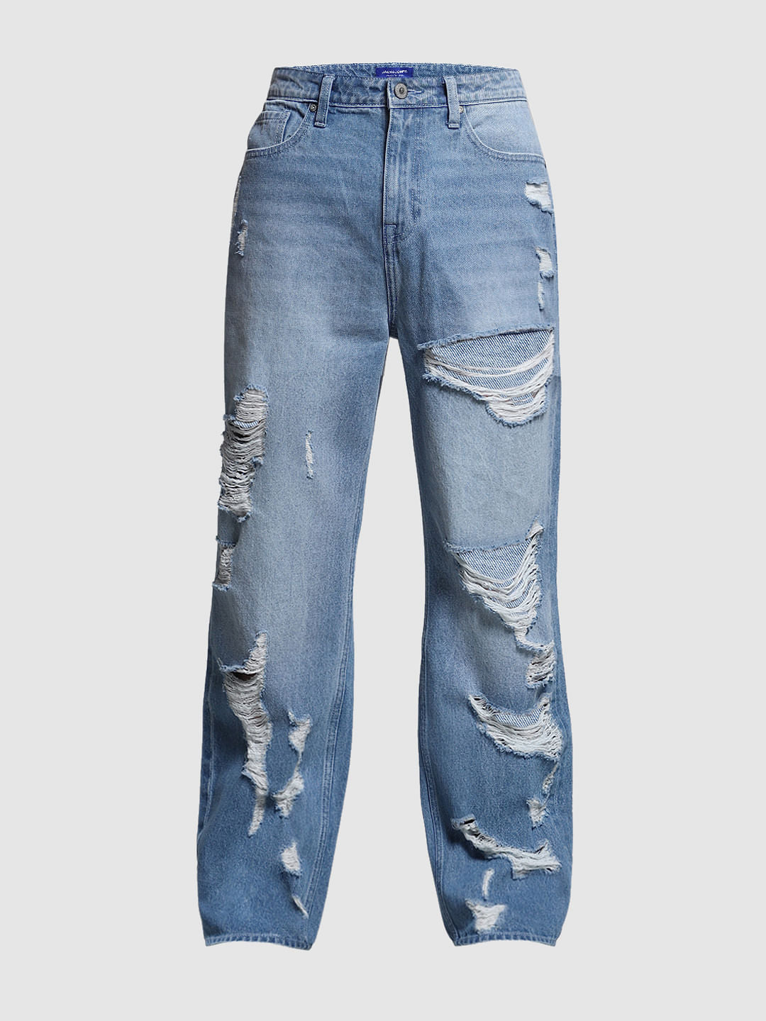 Light Blue Heavily Distressed Dario Loose Fit Jeans