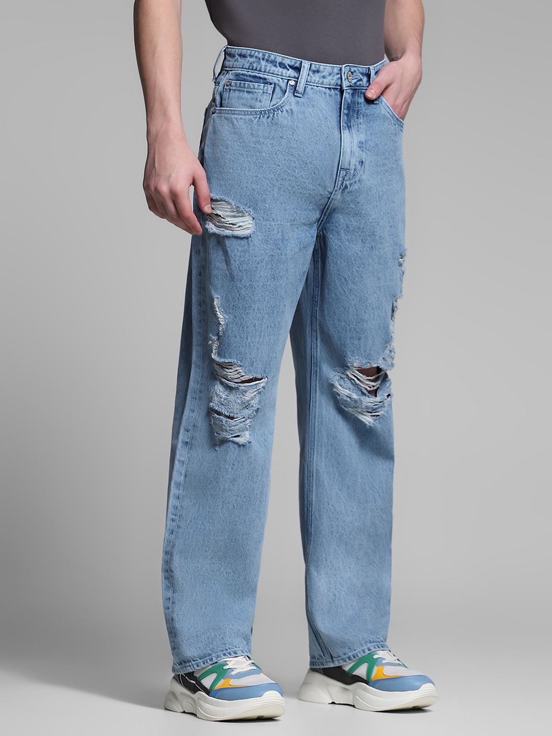 Light Blue Heavily Distressed Dario Loose Fit Jeans