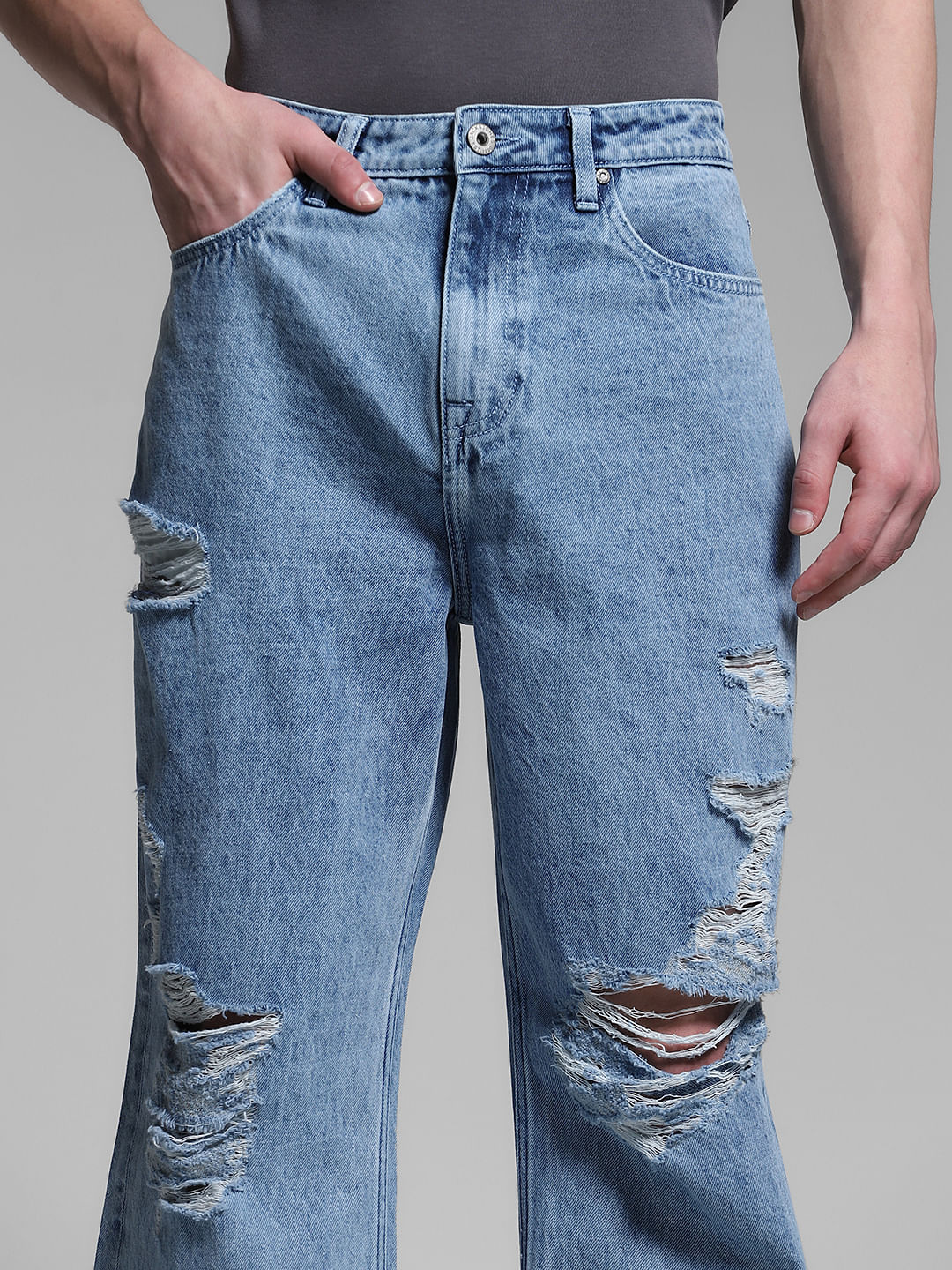 Light Blue Heavily Distressed Dario Loose Fit Jeans