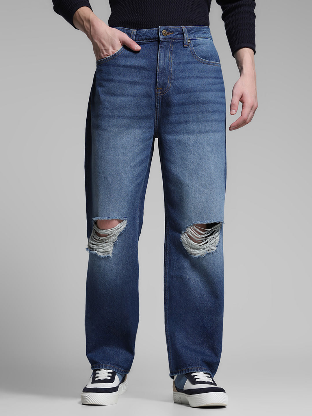 Blue Distressed Dario Loose Fit Jeans - 38/30