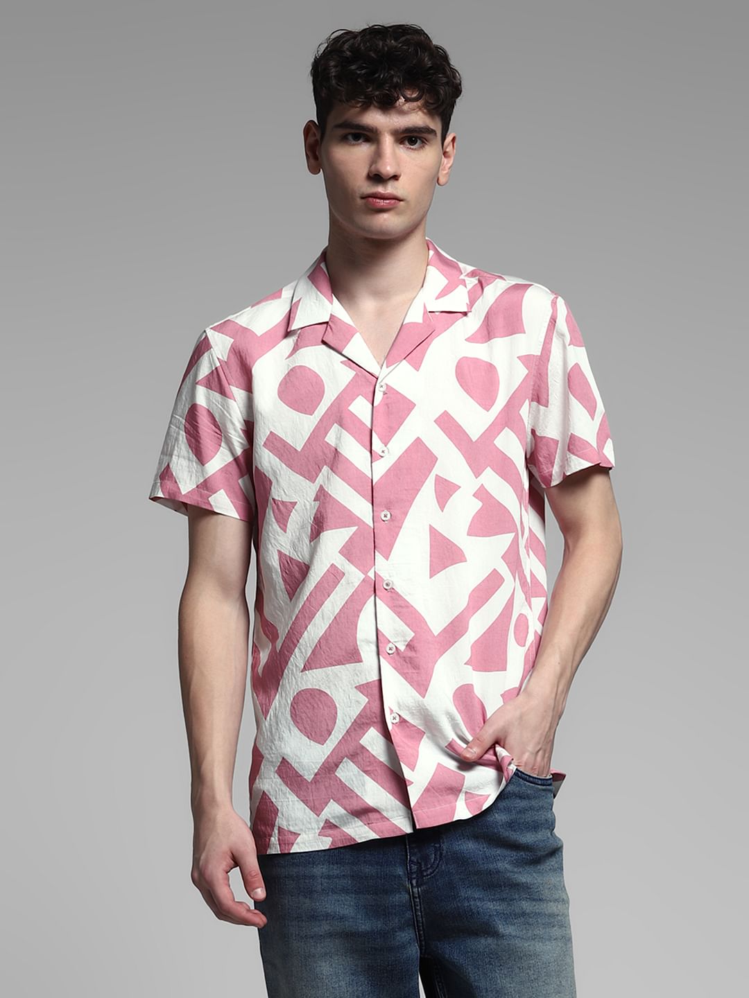 White Printed Viscose Blend Shirt