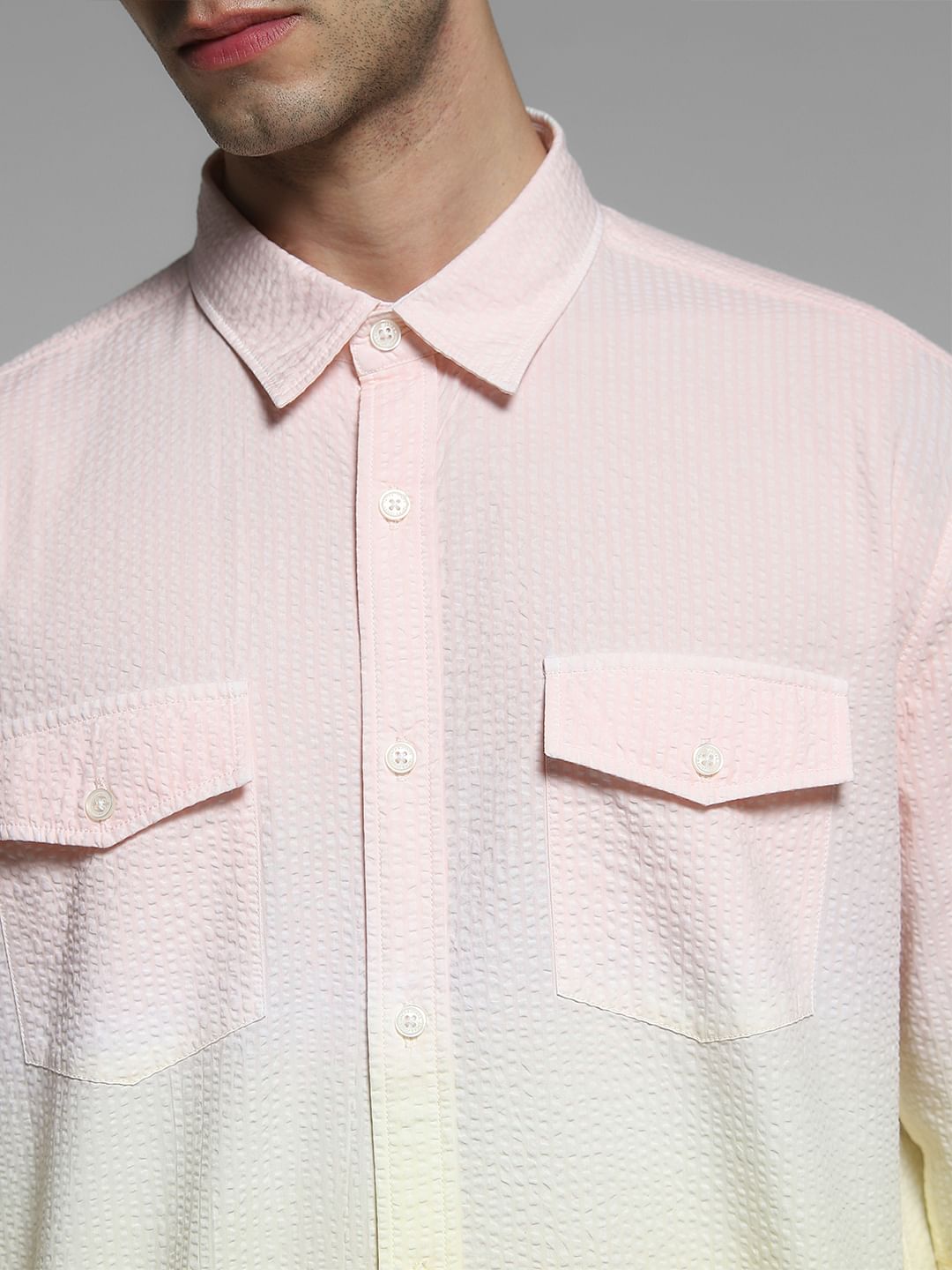 Yellow Knitted Colourblocked Cotton Shirt