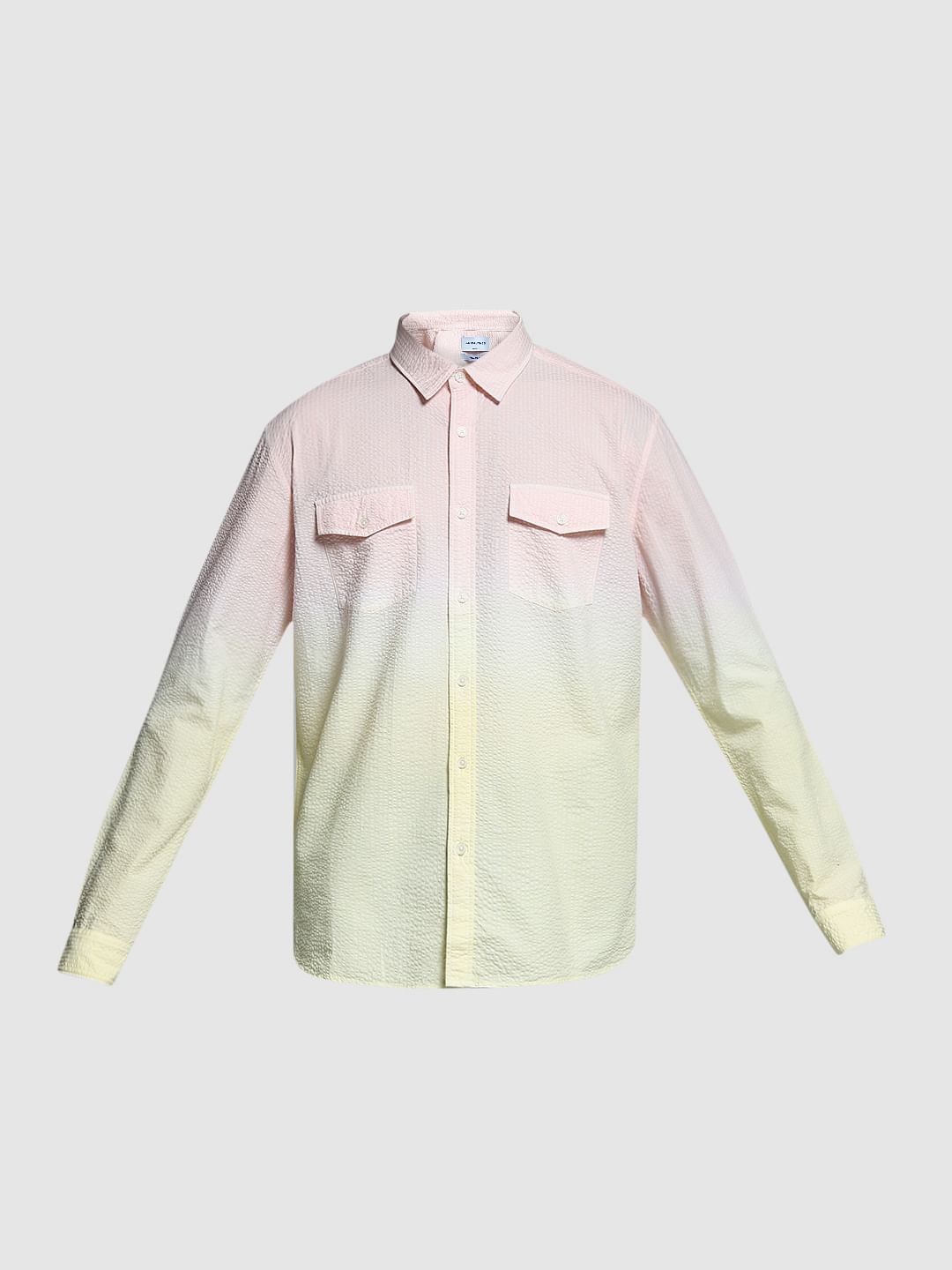 Yellow Knitted Colourblocked Cotton Shirt