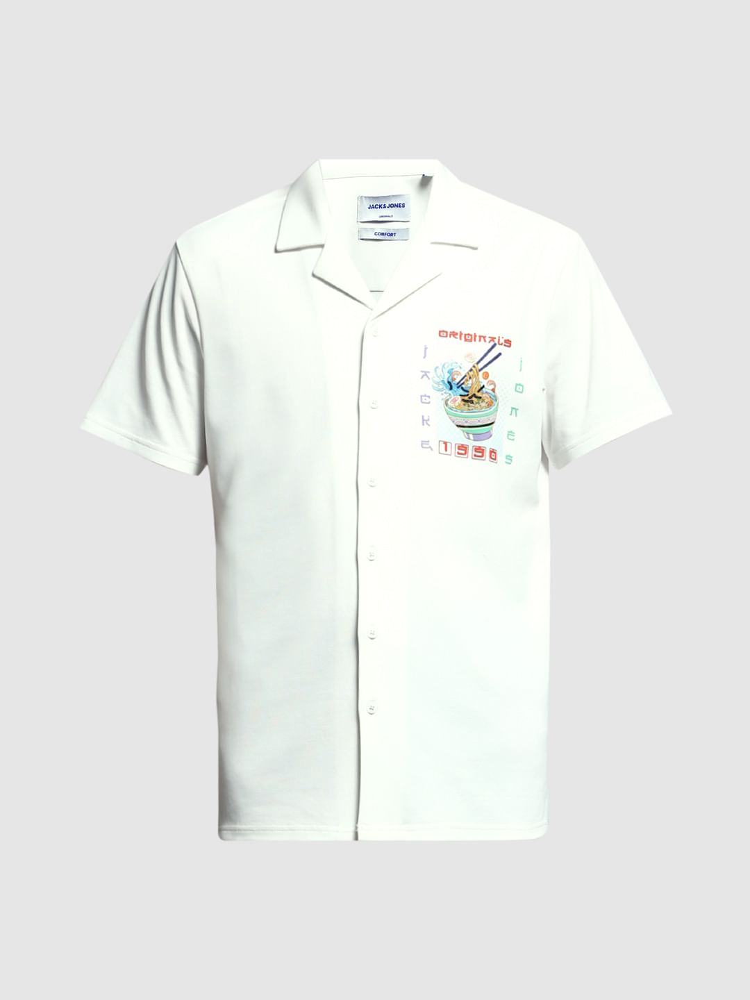 White Ramen Print Knitted Shirt