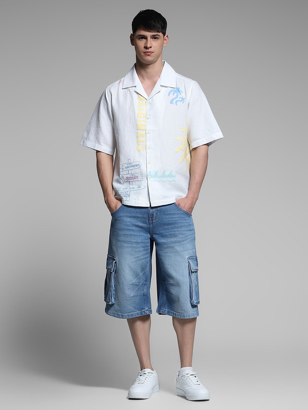 White Embroidered Oversized Shirt