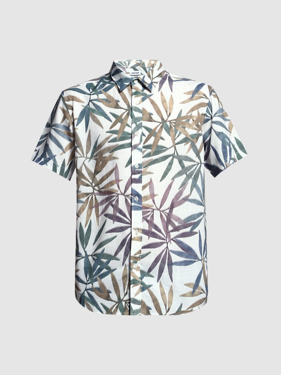 White Tropical Print Resort Collar Shirt