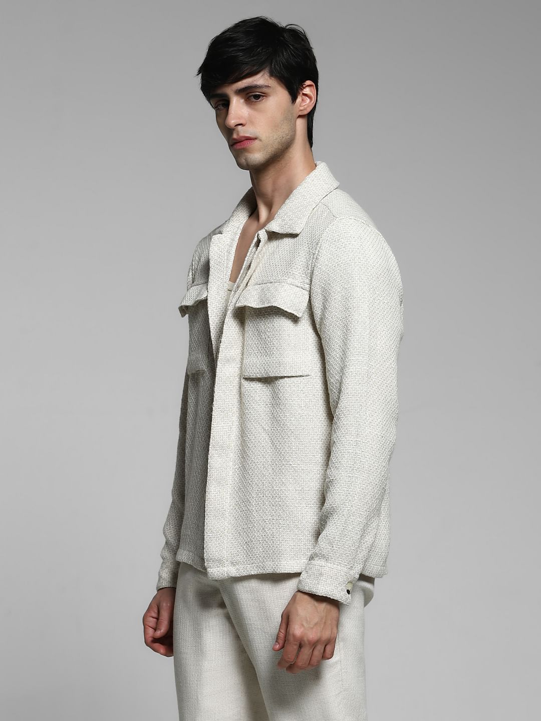 Light Beige Dobby Oversized Shirt