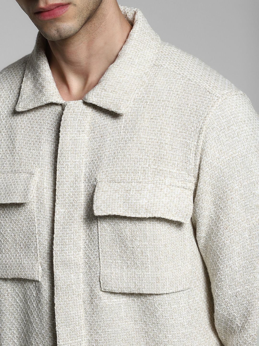 Light Beige Dobby Oversized Shirt