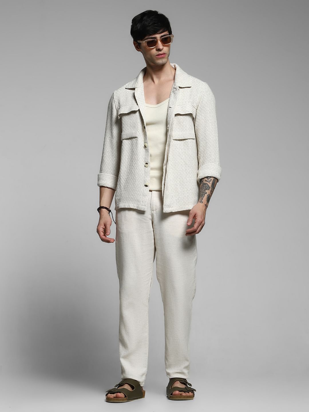 Light Beige Dobby Oversized Shirt