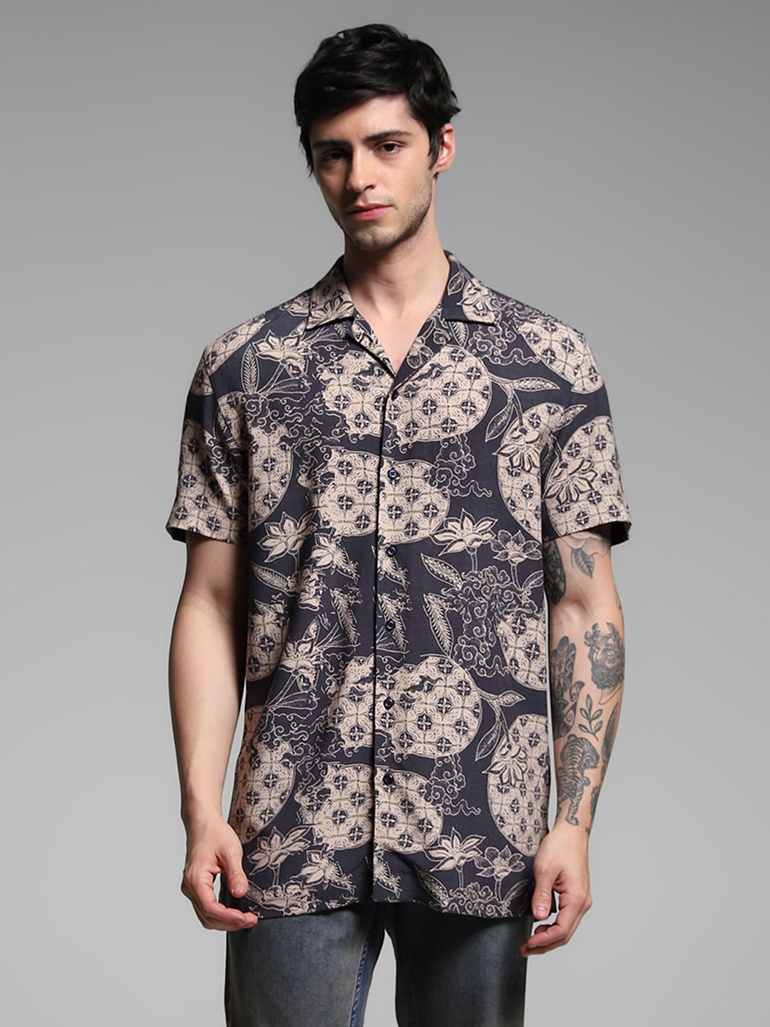 Black Floral Comfort Fit Shirt