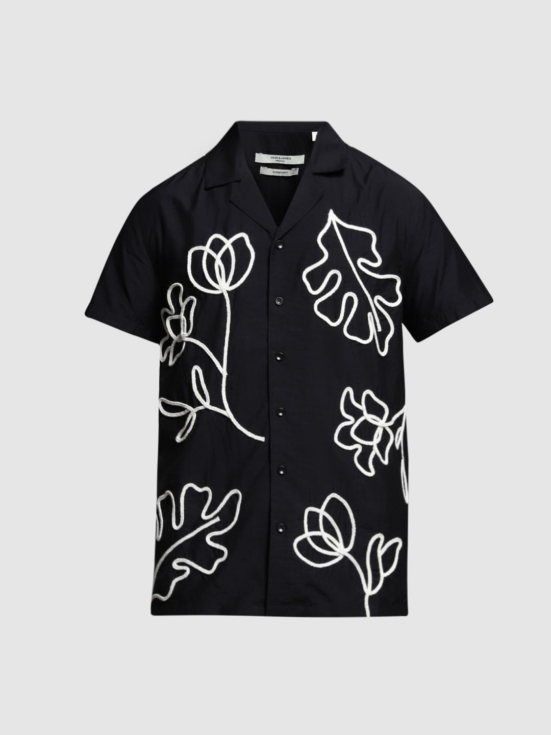 Black Embroidered Print Shirt