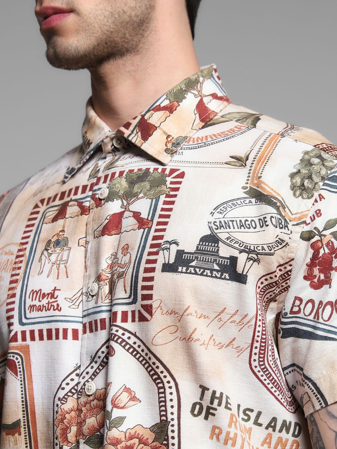 Brown Printed Dobby Shirt