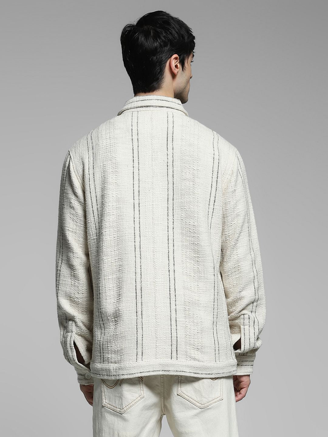 Beige Zip Up Cotton Oversized Shirt