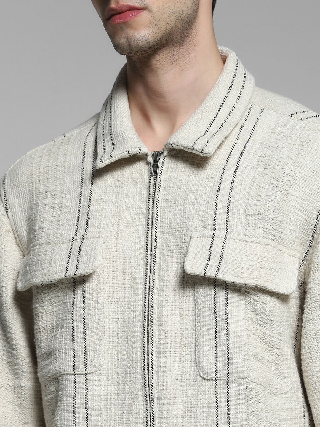 Beige Zip Up Cotton Oversized Shirt