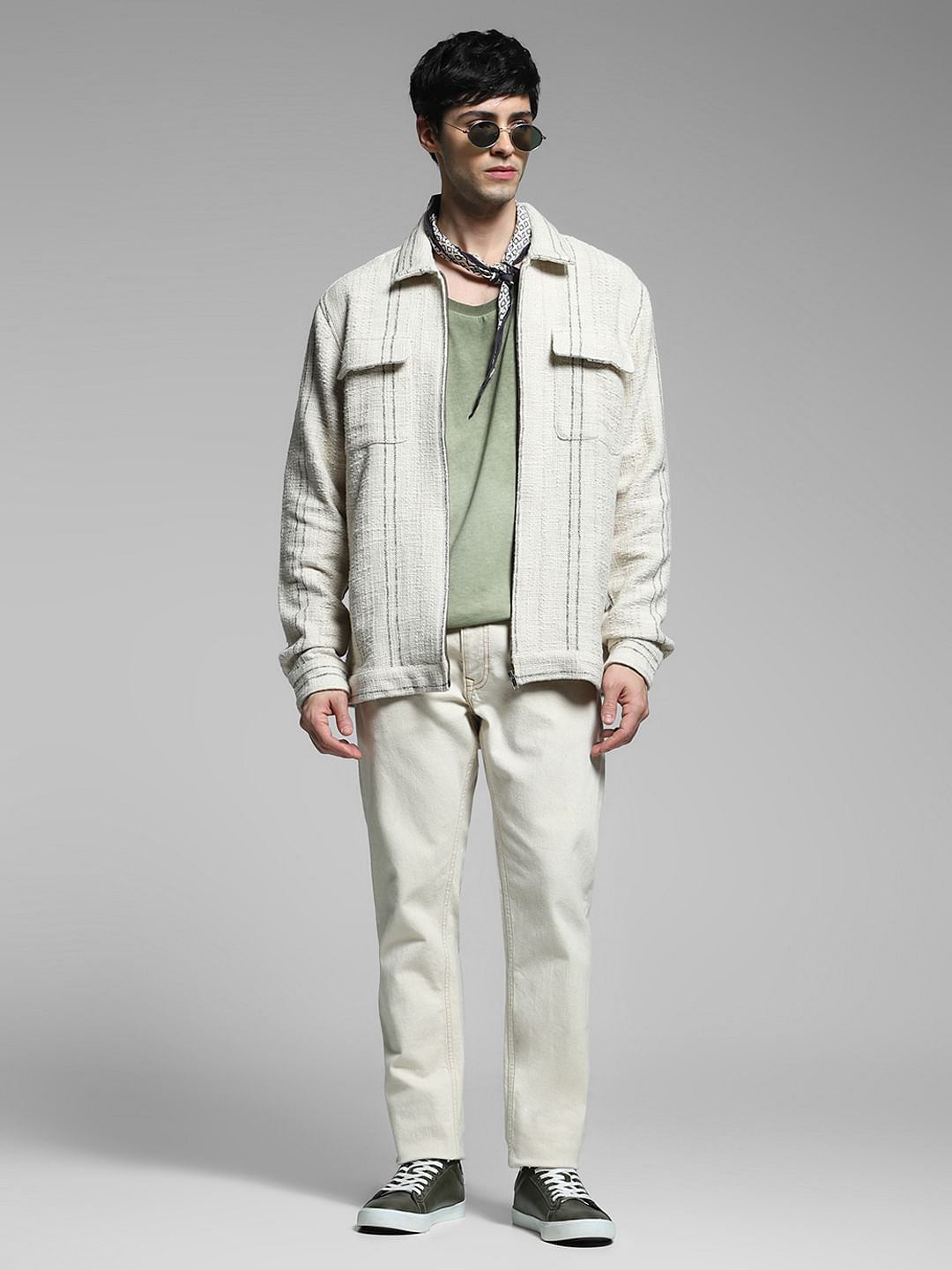 Beige Zip Up Cotton Oversized Shirt