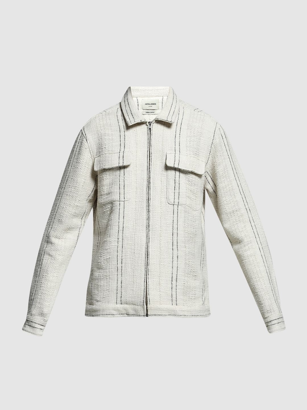 Beige Zip Up Cotton Oversized Shirt