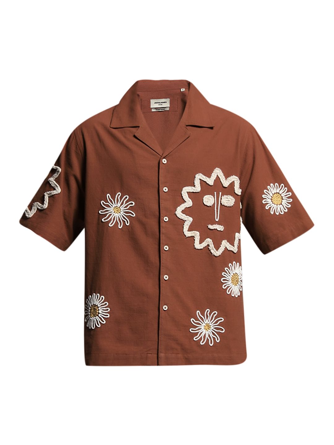 chiiiibag　DolmanSleeveDungareeShirt Brown Embroidered Oversized Shirt