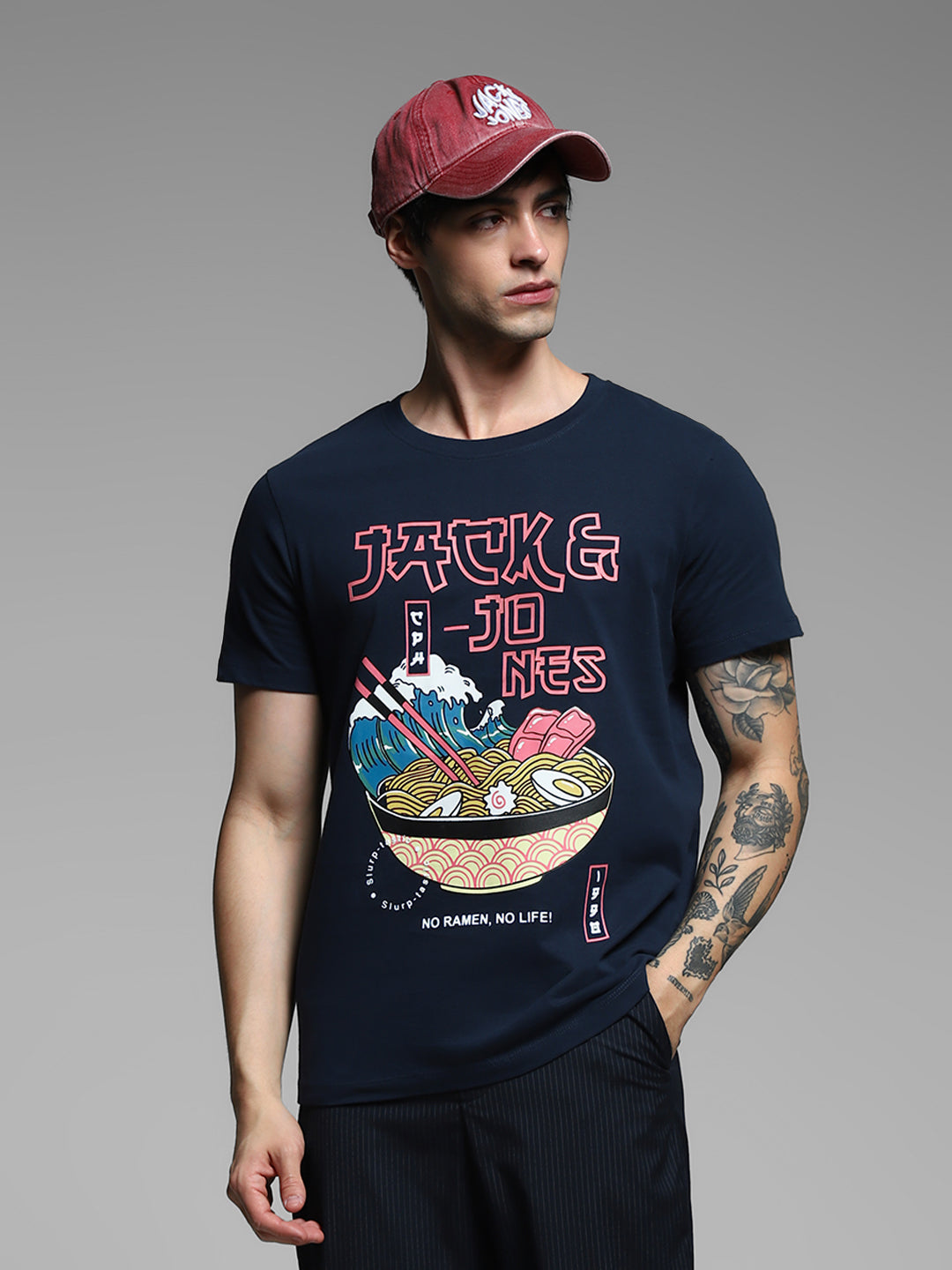 Navy Blue Ramen Print T-shirt - S