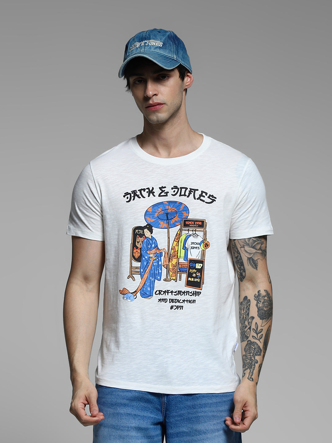 White Printed Cotton T-shirt