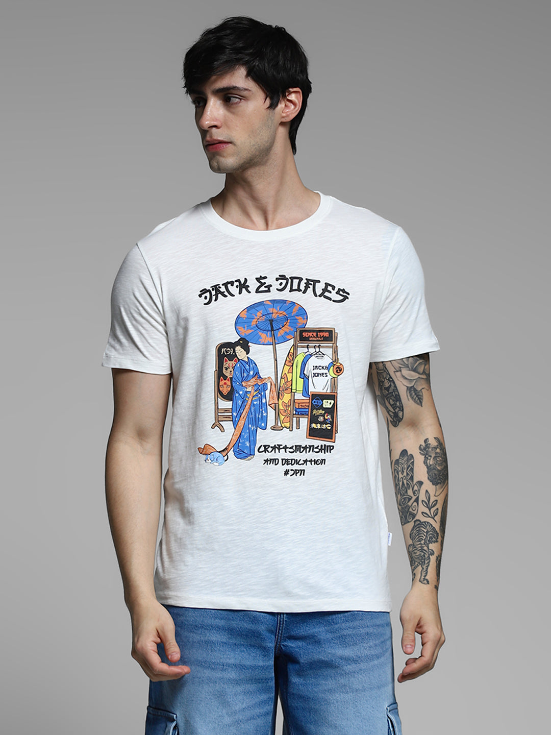 White Printed Cotton T-shirt