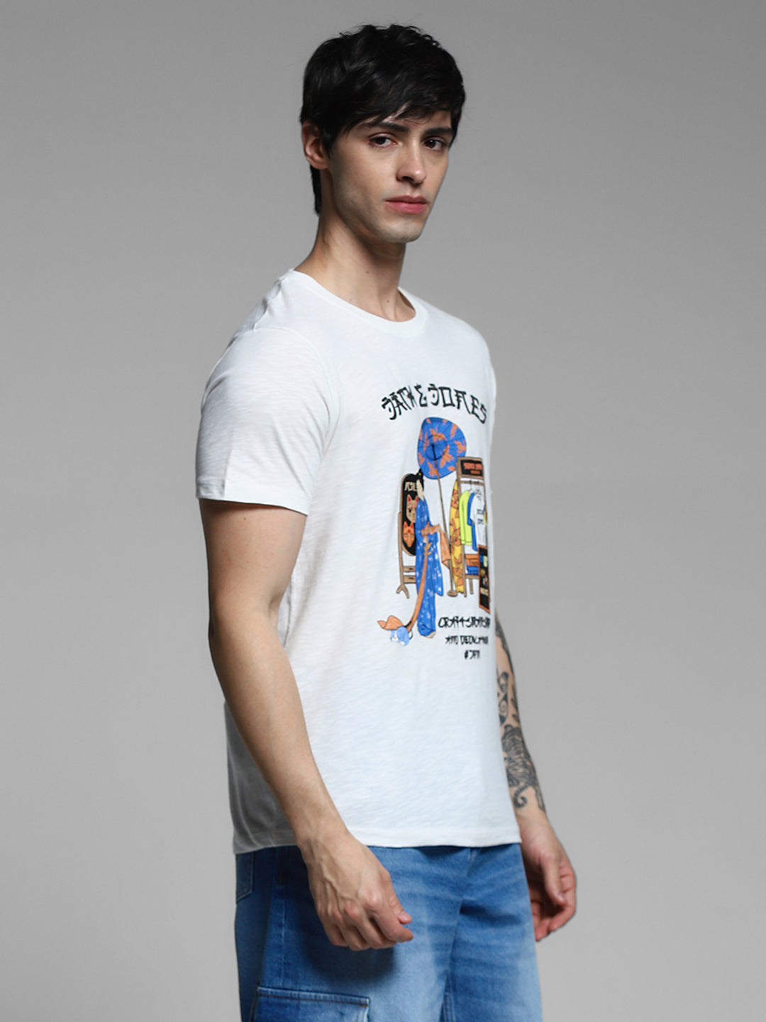 White Printed Cotton T-shirt