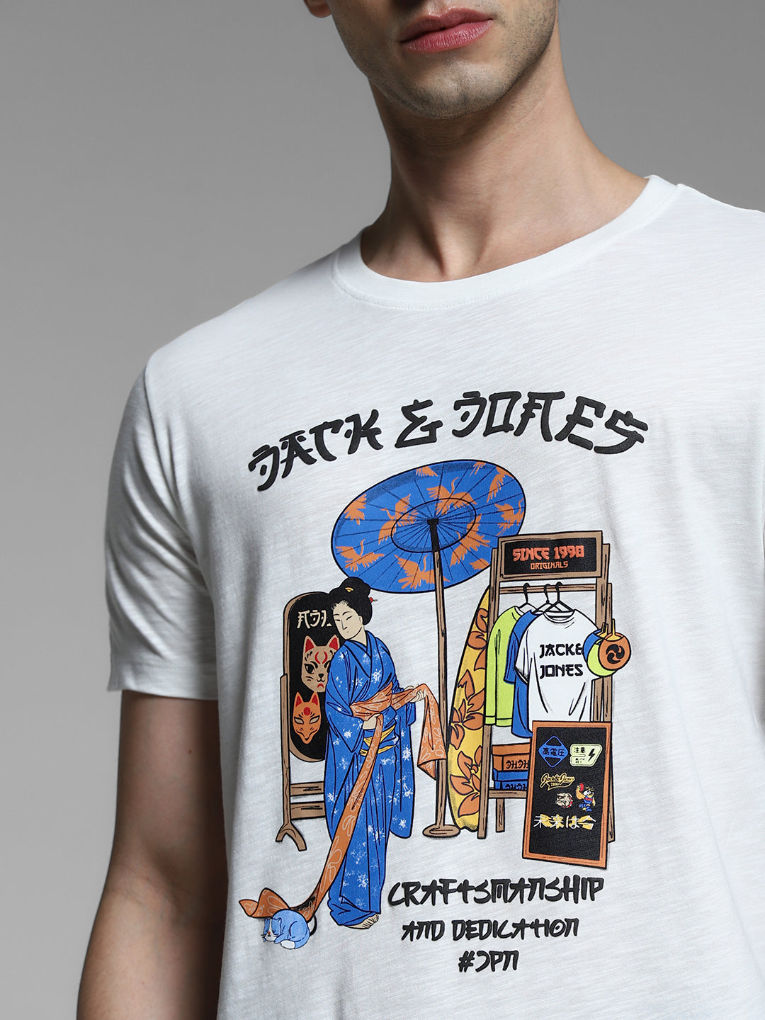 White Printed Cotton T-shirt