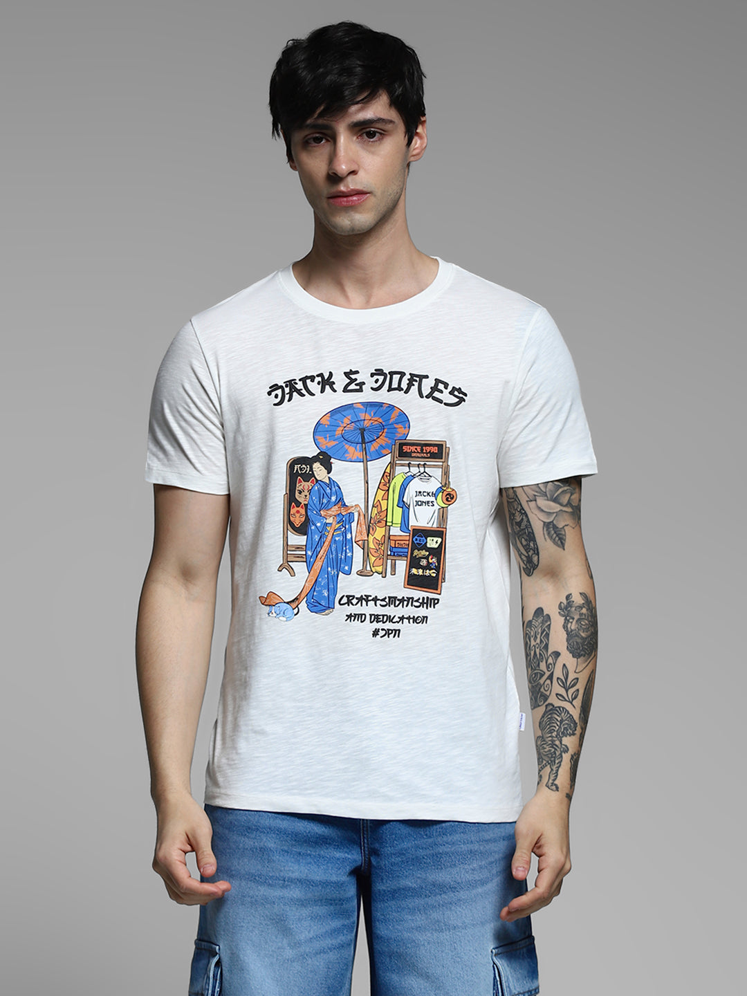 White Printed Cotton T-shirt