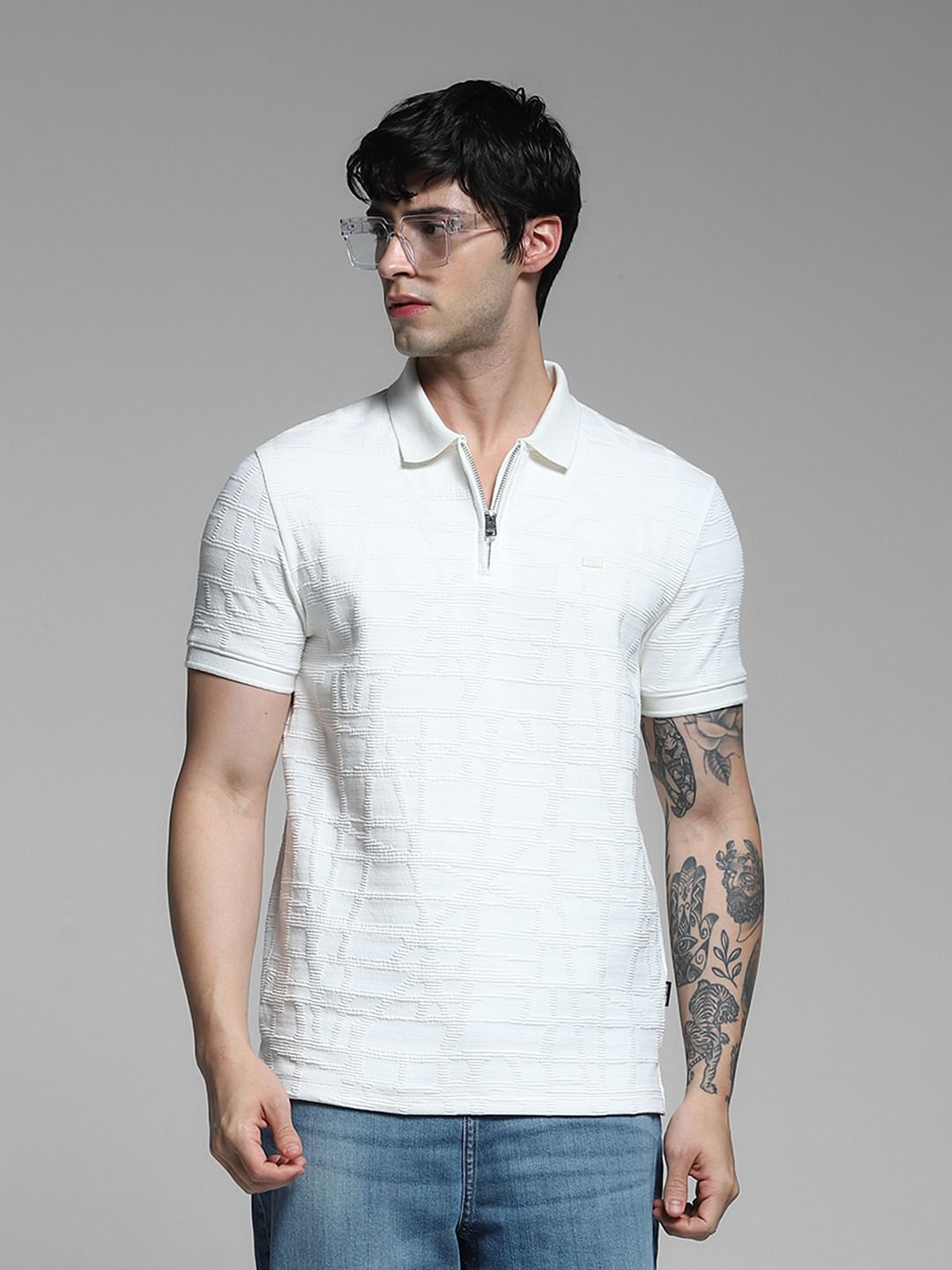 White Jacquard Polo - S