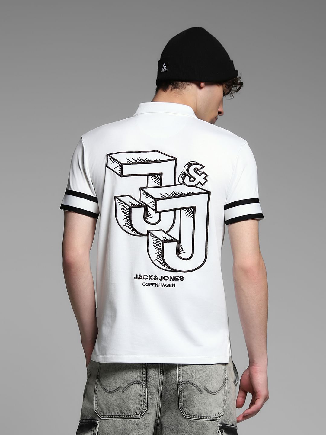 White Logo Print Oversized Polo - S