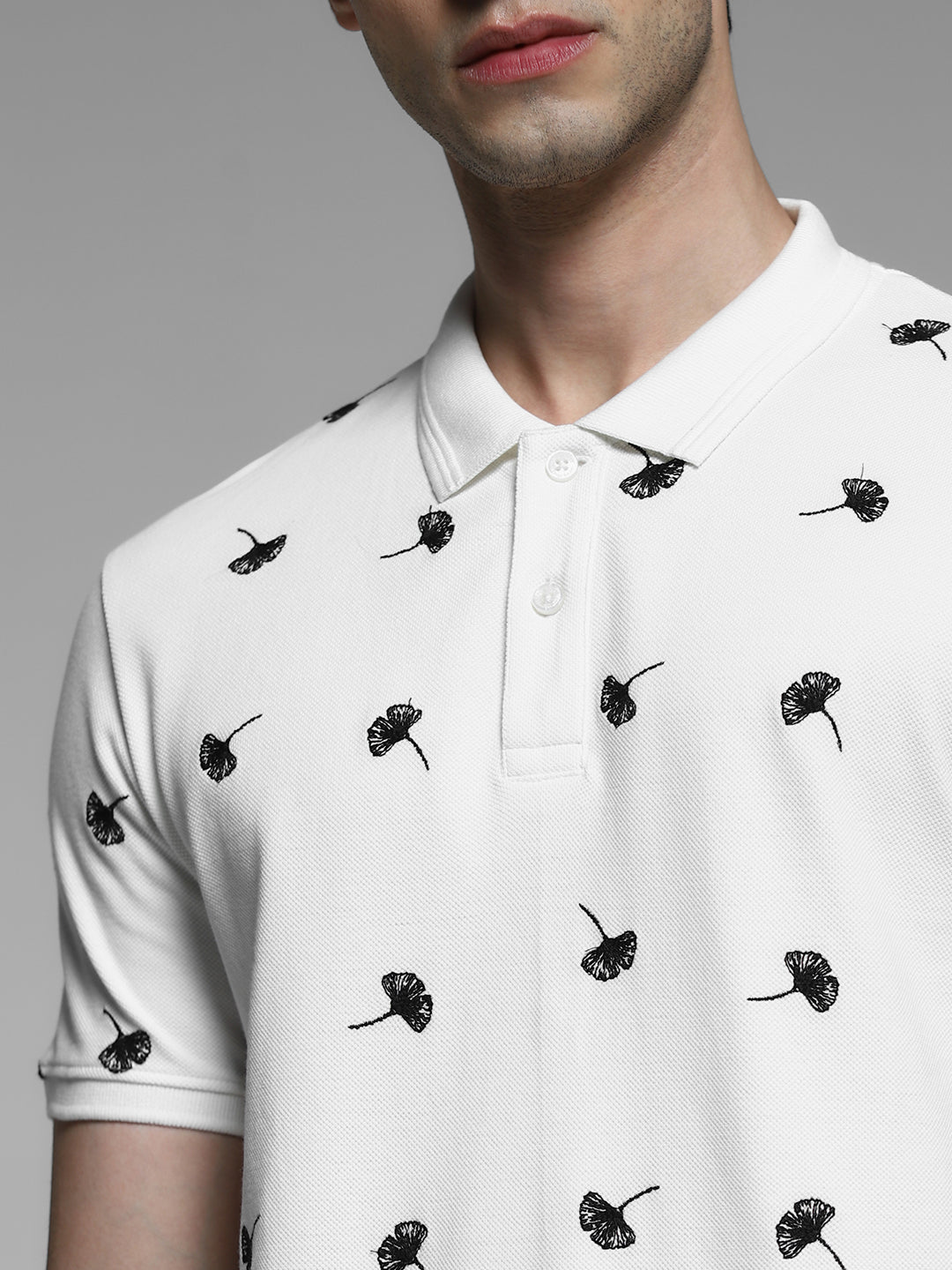 White Printed Cotton Polo